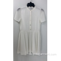 Damen White Dobby Kurzarm Chiffon Kleid